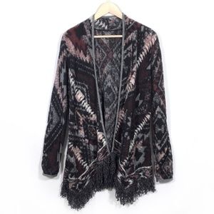 M Lucky Brand Black Fringe Open Front Cardigan